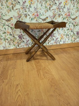 Banqueta rústica madera y enea restaurada