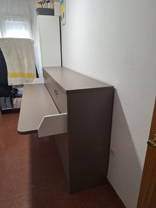 Mueble Cama Escritorio Gris y Blanco