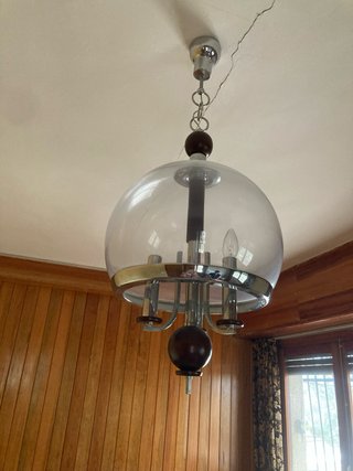 Lámpara colgante cristal y madera