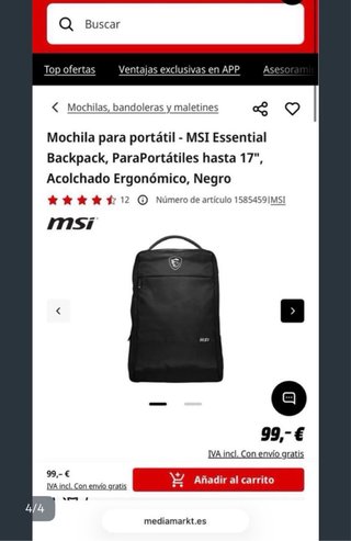 Mochila MSI para portátil