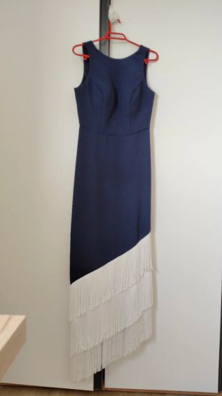 Vestido Silvia Navarro Azul Marino con Flecos