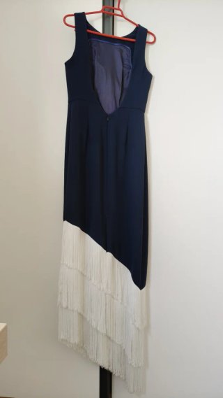 Vestido Silvia Navarro Azul Marino con Flecos