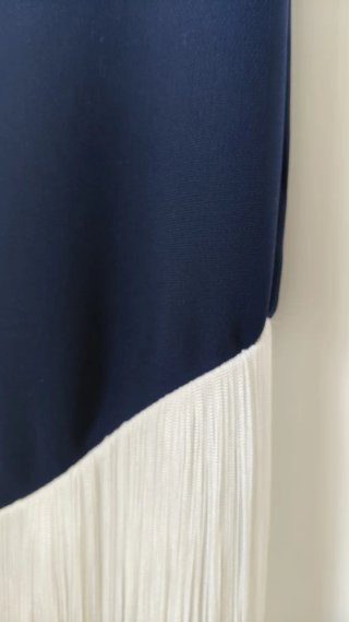 Vestido Silvia Navarro Azul Marino con Flecos