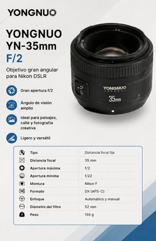 Objetivo Yongnuo 35mm F2 para Nikon
