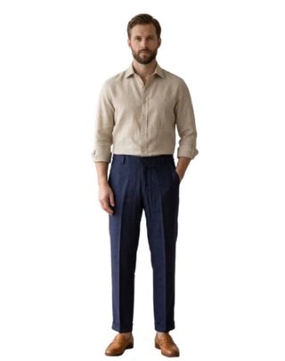 Set 2 pantaloni uomo Lino blu e verde TG L