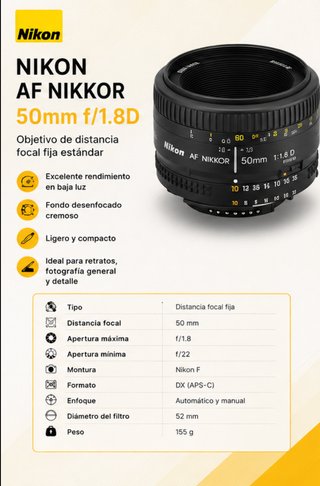 Objetivo Nikon AF Nikkor 50mm 1:1.8 D