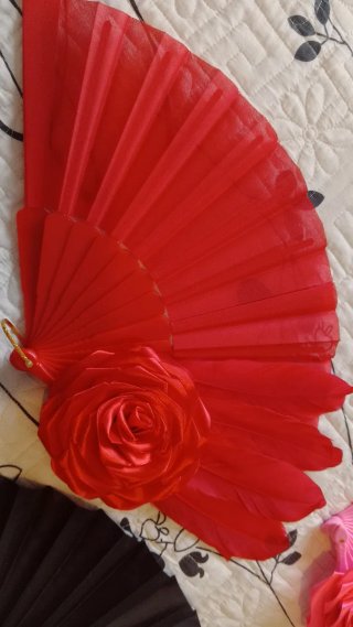 Abanicos decorativos con flores y plumas