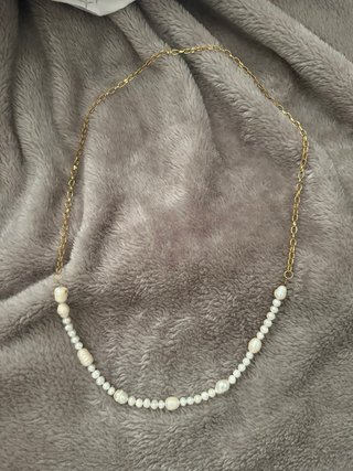 Collana acciaio e perle di fiume oro bianco