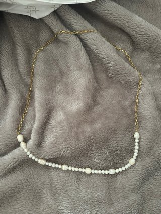 Collana acciaio e perle di fiume oro bianco