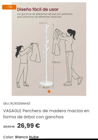 Perchero en forma de Árbol VASAGLE Blanco Madera