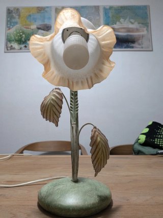 Lámpara mesa vintage flor verde y blanco