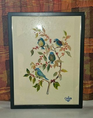 Cuadro pintado a mano de pájaros 32 por 42
