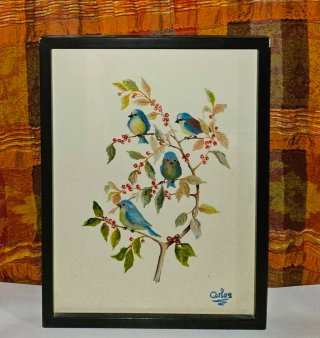 Cuadro pintado a mano de pájaros 32 por 42