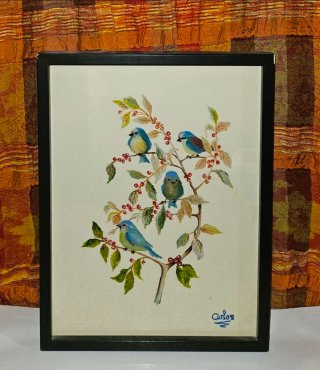 Cuadro pintado a mano de pájaros 32 por 42