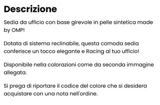 Sedia OMP Ufficio/Gaming Blu e Nero