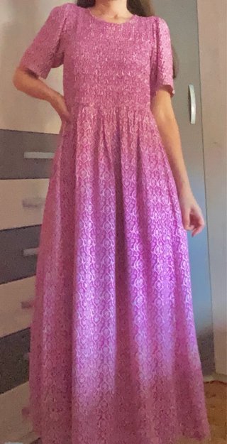 Vestido largo rosa y morado estampado