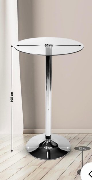 Mesa alta cristal y metal plateado