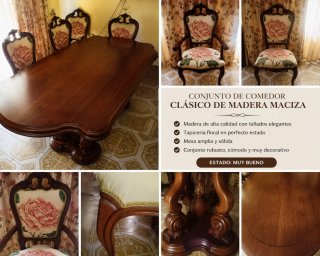 Conjunto Comedor Madera Maciza Clásico