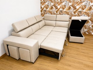 sofá cama chaiselongue + arcon beige antimanchas