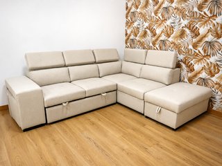 sofá cama chaiselongue + arcon beige antimanchas