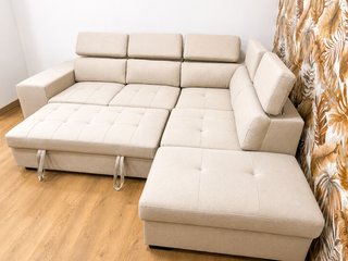sofá cama chaiselongue + arcon beige antimanchas