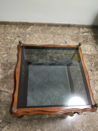 Pareja mesas auxiliares cristal y madera