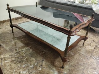 Pareja mesas auxiliares cristal y madera
