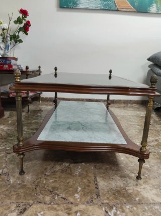 Pareja mesas auxiliares cristal y madera