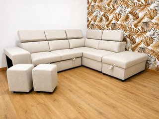 sofá cama chaiselongue + arcon beige antimanchas