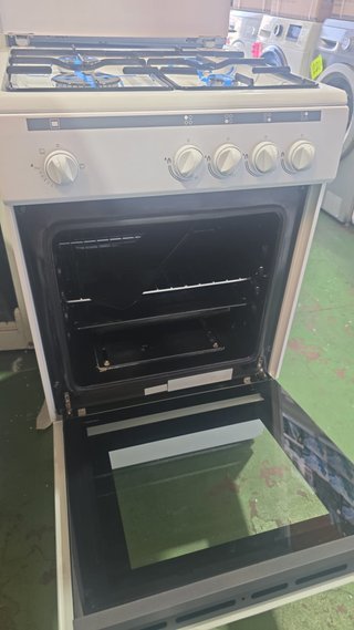 Cocina Gas 4 Fuegos + Horno Eléctrico Blanca