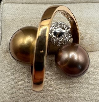 Anillo Oro Rosa 18kt Perlas Tahití Diamantes