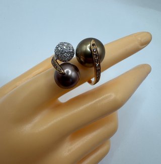 Anillo Oro Rosa 18kt Perlas Tahití Diamantes