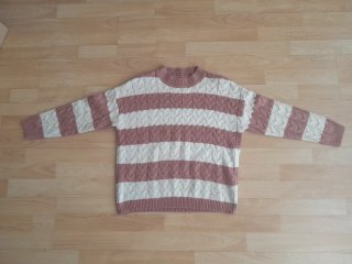 Jersey Mango Rayas Trenzado Rosa y Blanco