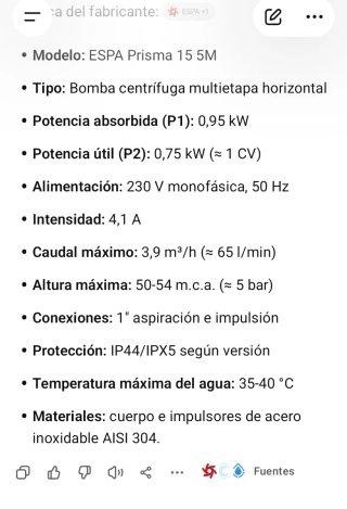 Bomba de agua ESPA Prisma 15 5M