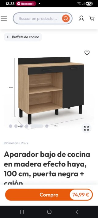 Aparador bajo cocina madera efecto haya