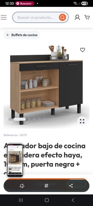 Aparador bajo cocina madera efecto haya