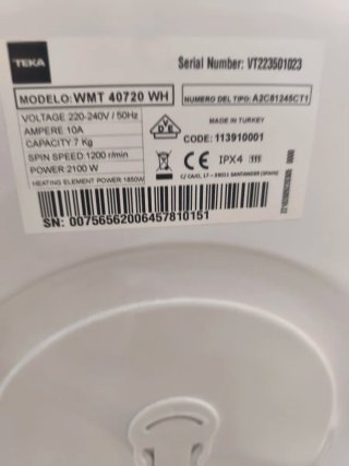 Lavadora Teka 7kg - Sin Uso