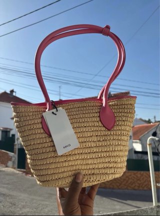 Mala de palha Mango rosa e bege