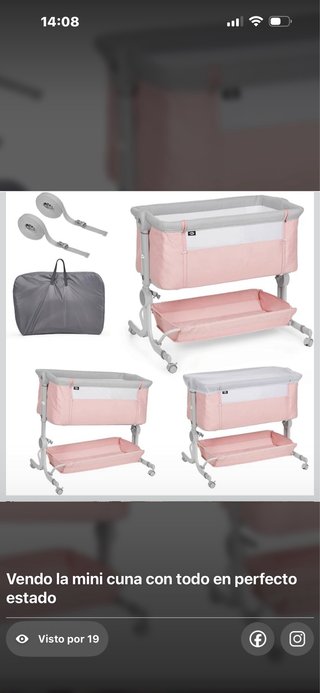 Mini cuna rosa y gris