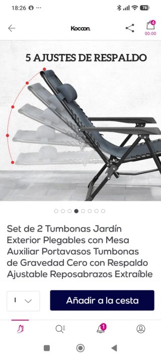 Set 2 Tumbonas Plegables con Mesa Kocoon