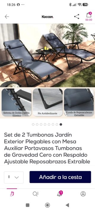 Set 2 Tumbonas Plegables con Mesa Kocoon