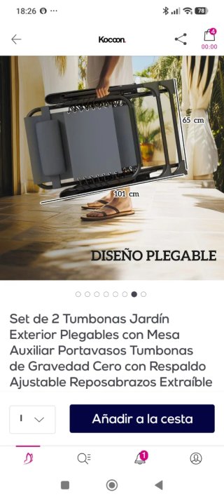Set 2 Tumbonas Plegables con Mesa Kocoon