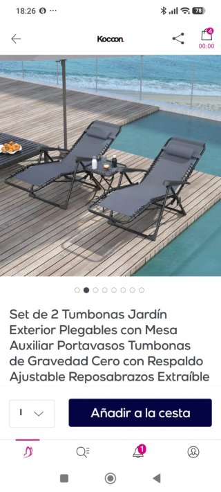 Set 2 Tumbonas Plegables con Mesa Kocoon