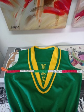 Vestido animadora vintage 70s verde y amarillo