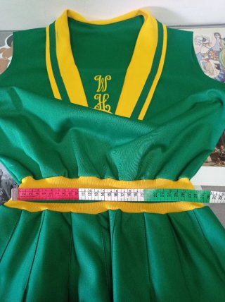 Vestido animadora vintage 70s verde y amarillo