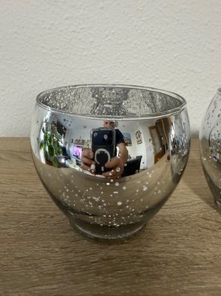 Portavelas de cristal plateado