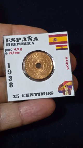 25 Céntimos España II República 1938 Cobre SC