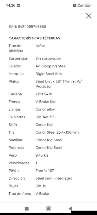 Bicicleta Infantil Conor 14 Pulgadas