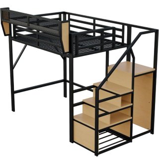 Cama alta metal con escalera seguridad