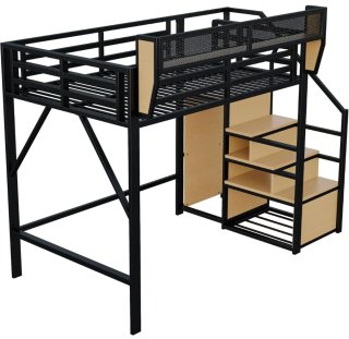Cama alta metal con escalera seguridad